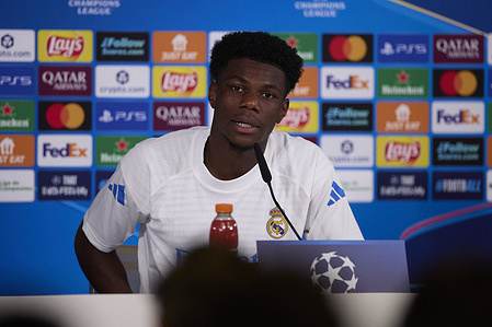 Aurelien Tchouameni of Real Madrid CF attends a press conference on the eve of the UEFA Champions League 2025/2026 first round day 1 football match between Real Madrid CF and Olympique de Marseille at Ciudad Real Madrid.