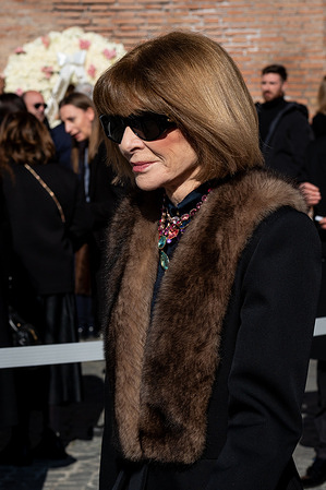 Anna Wintour is seen at the funeral ceremony for the late Italian fashion designer Valentino Gavarani at Basilica di Santa Maria degli Angeli e dei Martiri in Rome.