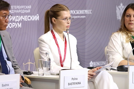 Polina Bastrykina, Cadet, Moscow Order of Honor University of the Ministry of Internal Affairs of the Russian Federation named after V. Ya. Kikot seen during the One People, One Law, One Country: A Foundation of Stability in a Multipolar World session at The St. Petersburg International Legal Forum at the Expoforum Convention and Exhibition Center.