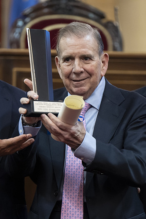 Venezuelan President-elect, Edmundo Gonzalez seen during the awards ceremony for the 34th edition of the Convivencia Prize.