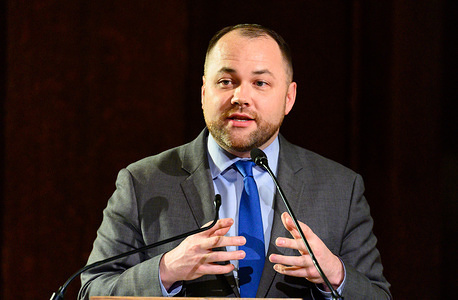 Corey Johnson, Speaker of the New York City Council, at the Green New Deal Accountability Forum held at the Society for Ethical Culture in New York City.