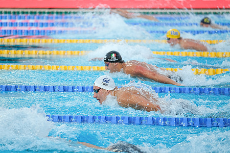 Lucas Henveaux of Belgium seen in action during the Men 200m Individual Medley Final A on Day 3 of the International Swimming 61st "Settecollli" Trophy 2025.