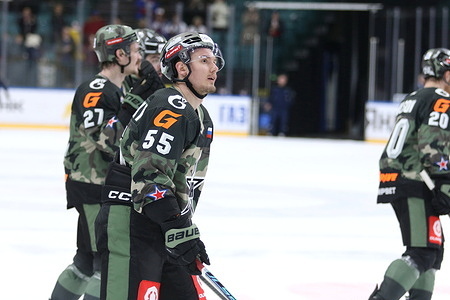 Nikita Dishkovsky (55) of SKA Hockey Club seen in action during the Hockey match, Kontinental Hockey League 2025/2026 between SKA Saint Petersburg and Admiral Vladivostok at the Ice Sports Palace. (Final score; SKA Saint Petersburg 4:2 Admiral Vladivostok).