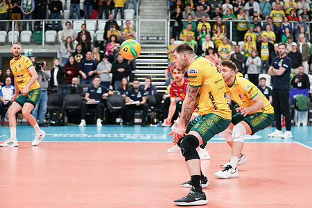 Bartosz Kwolek of Aluron CMC Warta Zawiercie seen in action during CEV Volleyball Champions League match between Aluron CMC Warta Zawiercie and SVG Lueneburg at Hall Sosnowiec (Sosnowiec). Final score; Aluron CMC Warta Zawiercie. 3:0 (25:20, 25:17, 25:22) SVG Lueneburg.