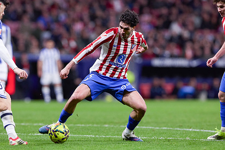 Jhonny Cardoso of Atletico Madrid is seen in action during the LaLiga EA Sports 2025/2026 week 27 football match between Atletico Madrid and Real Sociedad at Riyadh Air Metropolitano stadium. Final score: Atletico Madrid 3:2 Real Sociedad