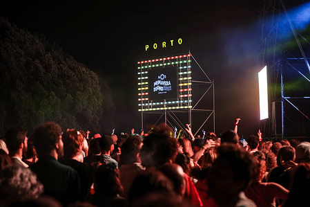 Festival goers seen having fun at the Super Bock stage during the 2022 NOS Primavera Sound held in Porto.