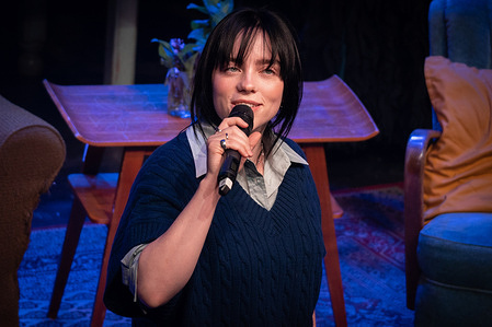 Billie Eilish speaks on stage during the event. Overheated Live kicked off with a panel event in indigo at The O2 featuring introductions by Billie Eilish, Finneas, Maggie Baird and Ellie Goulding. Overheated is a multi-day climate-focused event at The O2 during Billie Eilish's Happier Than Ever World Tour in collaboration with Support + Feed and REVERB is bringing together activists, musicians and designers to discuss climate change and how to make a difference.