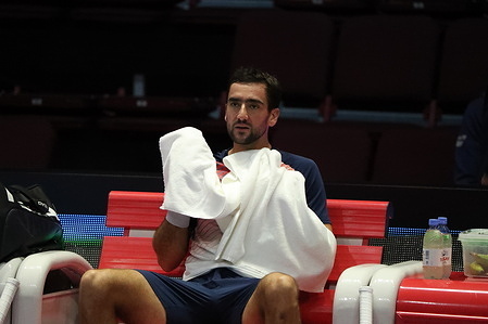 Marin Cilic of Croatia seen during a match against Roberto Bautista Agut of Spain at the St. Petersburg Open, 2021 tennis tournament at Sibur Arena.
(Final score: Roberto Bautista Agut 1:2 Marin Cilic)