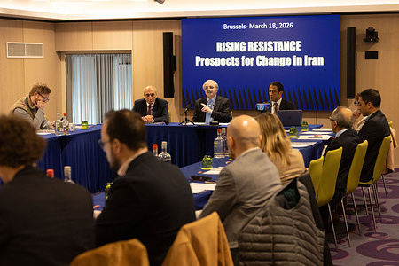 Mohammad Mohaddessin, Chair of the Foreign Affairs Committee of the NCRI, speaks during a press briefing on the internal situation in Iran following the death of Ali Khamenei and the appointment of Mojtaba Khamenei as the new leader. “This regime is incapable of reform… appeasement inevitably leads to war,” he said. An NCRI press briefing in Brussels focuses on the evolving power structure within Iran following the death of Ali Khamenei, highlighting escalating internal tensions, the expansion of organised resistance networks, and concerns over intensified repression measures.