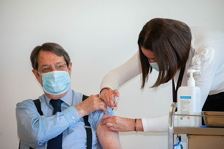 Cyprus President, Nicos Anastasiades receives second dose of Coronavirus (Covid-19) vaccine in an Health Center in Nicosia.