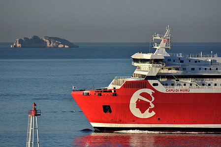 Capu Di Muru seen arriving at the French Mediterranean port. Passenger ship Capu Di Muru arrives at the French Mediterranean port of Marseille.