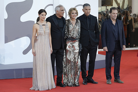 Barbara Ronchi (l), Leonardo Di Costanzo (l), Valeria Golino (c), Roschdy Zem (c) and Diego Ribon (r) attend the "Elisa" red carpet during the 82nd Venice Film Festival in Venice Lido at Palazzo del cinema.