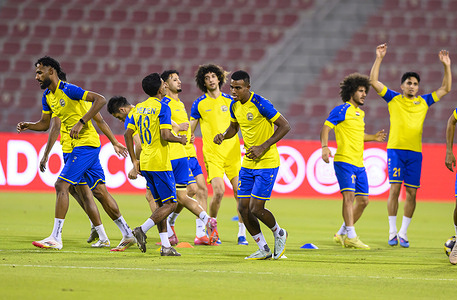 Players of Yemen national team seen during the training session ahead of the AFC Asian Cup Saudi Arabia 2027 Qualifiers Group B match between Lebanon and Yemen at Grand Hamad Stadium .