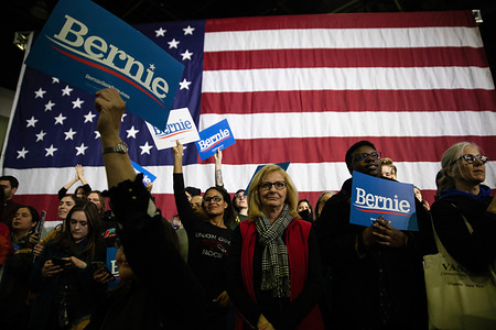 DETROIT, UNITED STATES - MARCH 6, 2020:
Bernie Sander supporters attend a rally held in Detroit just a few days before the Michigans presidential primary election.