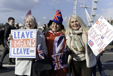 Protester seen holding placards during the demonstration.
Pro Brexit protesters gathered at Parliament Square and marched to different places including Downing Street, Westminster Bridge, Trafalgar Square blocking the streets and confronting the police. Protesters demand from the government and politicians to leave the European Union without a deal and deliver what was promised.