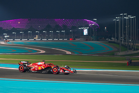 Scuderia Ferrari’s Monegasque driver Charles Leclerc competes during the qualifying session of the Abu Dhabi F1 Grand Prix at the Yas Marina Circuit.