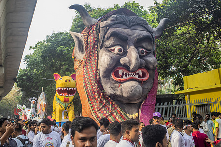 Participants join the Anondo Shobhajatra procession, during the celebration. Bangladeshi people celebrate the first day of the Bengali New Year, known as Pohela Boishakh, with colorful rallies, and cultural programs featuring traditional dance and music. This Bengali year was introduced during the regime of Emperor Akbar to facilitate revenue collection in the 16th century.