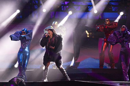Rob (aka Roberta Scandurra) performs live during the last episode of X factor in Piazza del Plebiscito in Napoli. Rob won X factor 2025
