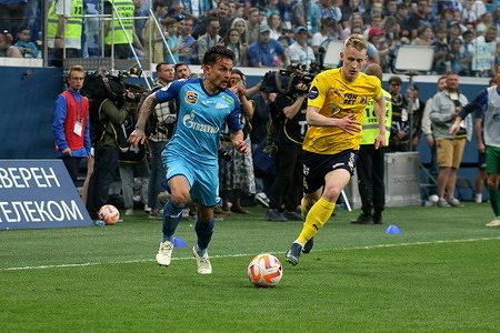 Artur Victor Guimaraes, known as Artur (9) of Zenit seen in action during the Russian Premier League football match between Zenit Saint Petersburg and Rostov Rostov-on-Don at Gazprom Arena. Final score; Zenit 2:1 Rostov. Zenit won the gold medals of the Russian Football Championship.