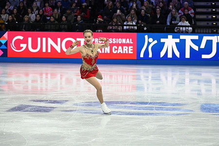 Anastasiia Gubanova of Georgia performs her routine during the Women's Short program at the ISU Figure Skating World Championships 2026 at the O2 Arena. ISU Figure Skating World Championships 2026 takes place from 24th to 29th in Prague, Czech Republic.