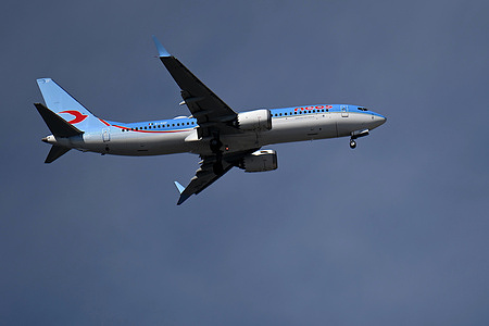 View of a Neos plane arriving at Marseille Provence Airport.