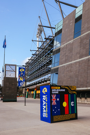 Atmosphere and preparations at Melbourne Cricket Ground before the LA Rams play the San Francisco 49ers.