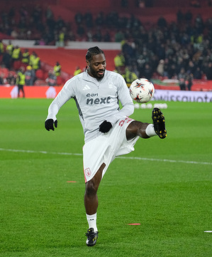 Ola Aina of Nottingham Forest seen warming up during the UEFA Europa league football match between Nottingham Forest and Ferencvaros TC at the City Ground. Final score Nottingham Forest 4 : 0 Ferencvaros TC