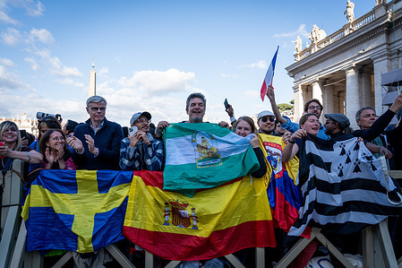 Faithful celebrating in St. Peter's Square, for the election of the New Pope on the second day of the conclave in Vatican City.