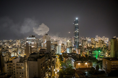 The night sky in Beirut following airstrikes on the Lebanese capital. Israel and Hezbollah returned to all-out war in March 2026.