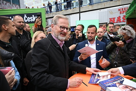 Czech Prime Minister Petr Fiala, leader of the Spolu coalition and chairman of the Civic Democratic Party (ODS), is seen during the party’s campaign. Parliamentary elections in the Czech Republic will be held on the 3rd and 4th October 2025.