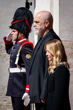 Italian Prime Minister Giorgia Meloni receives the Prime Minister of the Republic of Albania, Edi Rama, at Palazzo Chigi.