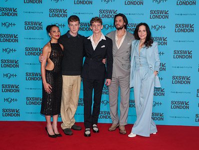 Simone Miller, Fionn Laird, Joe Freeman, Ben Barnes and Mary-Louise Parker seen attending the world premiere of "The Institute" during day four of SXSW London 2025 at the Barbican Centre in London.