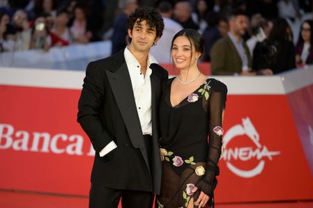 Massimiliano Caiazzo (l) and Maria Sole Pollio (r) attend the red carpet for the film "Je so pazzo" at the 2026 Rome Film Fest, held at the Auditorium Parco della Musica.