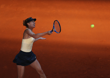Maria Sharapova of Russia plays a forehand to Kiki Bertens of The Netherlands in their Quarterfinal match during day six of Mutua Madrid Open at La Caja Magica.
(Final Score: Kiki Bertens wins 4-6, 6-2, 6,3)