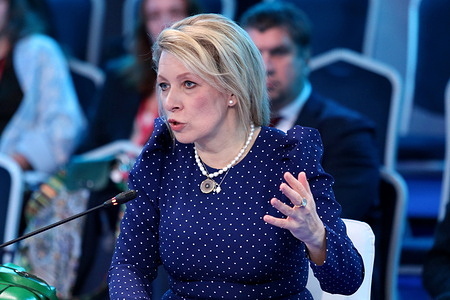 Maria Zakharova, Director, Department of Information and the Press, Ministry of Foreign Affairs of the Russian Federation during the The Struggle against Fakes: Formation of Global Infrastructure and Consolidation of Efforts session of the XXVIII St. Petersburg International Economic Forum at the Expoforum Convention and Exhibition Center in St. Petersburg, Russia.
