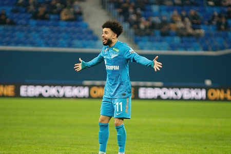 Claudio Luis Rodriguez Parisi Leonel, commonly known as Claudinho (No.11) of Zenit reacts during the Russian Premier League football match between Zenit Saint Petersburg and Rostov at Gazprom Arena.
Final score; Zenit 2:2 Rostov.