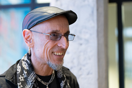 Spanish singer Fito Cabrales of Fito & Fitipaldis seen during the presentation of "El monte de los aullidos" new album at The Music Station.