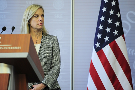 United States Secretary of Homeland Security Kirstjen Nielsen during a press conference, she talking about Migration and Security Mexico- U.S as part of her working visit to Mexico at Ministry of Foreign Affairs on March 26, 2018 in Mexico City, Mexico