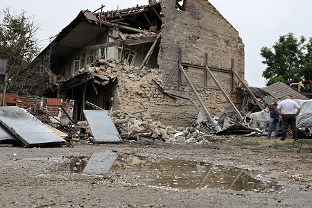View of the damaged residential building on Ataman Golovatogo Street. According to city authorities, three people were injured and one was killed as a result of a Russian drone hitting a residential building on Ataman Golovatogo Street.