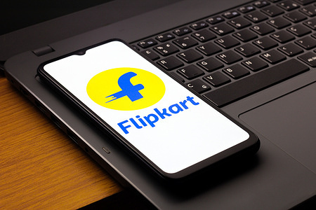 In this photo illustration, the Flipkart logo is seen displayed on a smartphone screen.