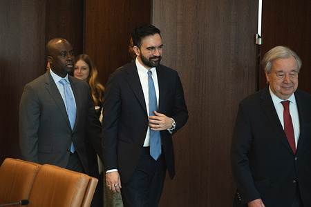 New York City Mayor Zohran Mamdani meets with United Nations Secretary General Antonio Guterres at the UN Headquarters in New York.