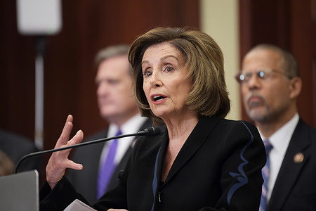 US House Speaker Nancy Pelosi(D-CA) speaks during a press conference about Vanessa Guillen Military Justice Improvement and Increasing Prevention Act at HVC/Capitol Hill in Washington DC, USA. 