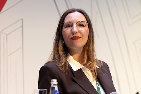 Kira Yukhtenko, Founder InvestFuture seen during the session Dirty tricks on the organized market: shall we let them trade freely or punish them duly? at The new stage of the Alexandrinsky Theater.