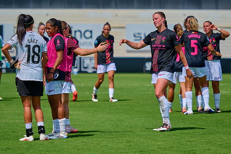 Kate Taylor (2) of Madrid CFF seen after the Liga F matchday 2 season 2026-27, between VCF Femenino and Madrid CFF at Antonio Puchades Stadium. Final scores: VCF Femenino 1-3 Madrid CFF