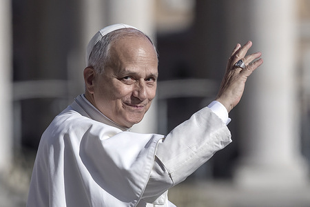 Pope Leo XIV leaves at the end of his weekly general audience in St. Peter's square at the Vatican