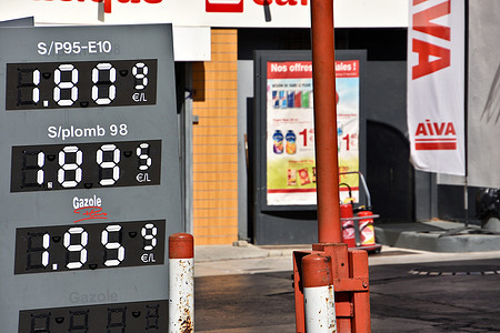 Fuel prices displayed at Avia gas station in Marseille. Fuel prices are on the rise again. Prices at the pump for diesel and unleaded have been rising for several days and are approaching or even exceeding 2 euros per litre.