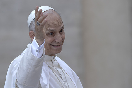 Pope Leo XIV leaves at the end of his weekly general audience at St. Peter's square.