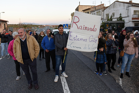 Villagers are seen holding a banner during a protest against depopulation in the Soria region. 
Raimundo Fernandez, mayor of the small village of Torrubia de Soria, is marching with his donkey 'Margarita' from his village to Calatayud 60 kilometres distance, to demand that the Spanish government take measures against depopulation in the region.
