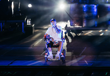The italian rap rock singer and songwriter Maurizio Pisciottu known as Salmo performing live during the "Playlist Summer Tour" at Noisy Fest in Naples.