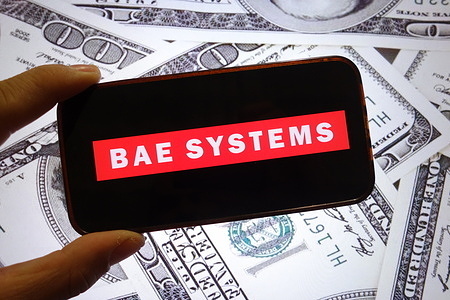 In this photo illustration, the BAE Systems company logo is seen displayed on a smartphone screen.